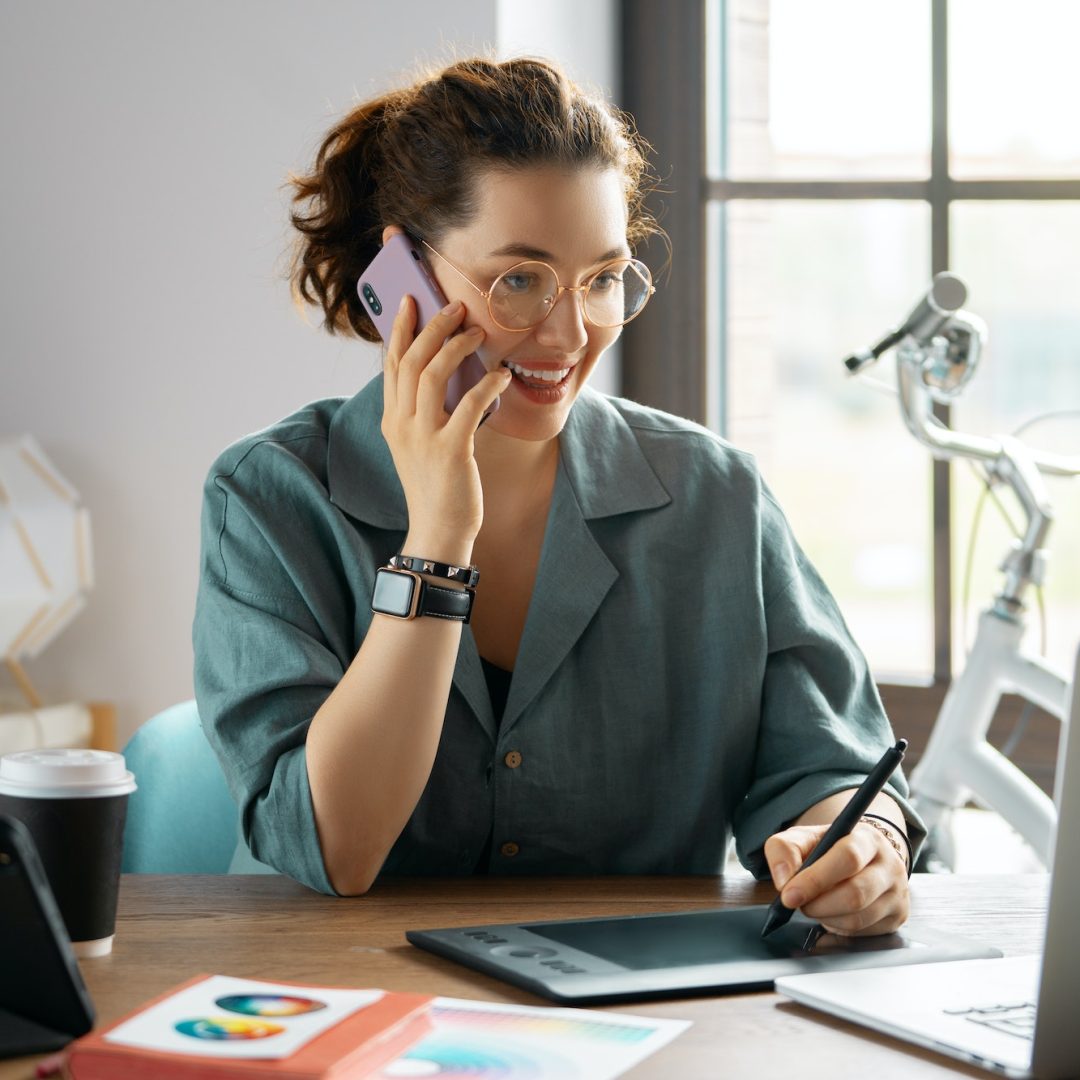 Woman is working at workshop